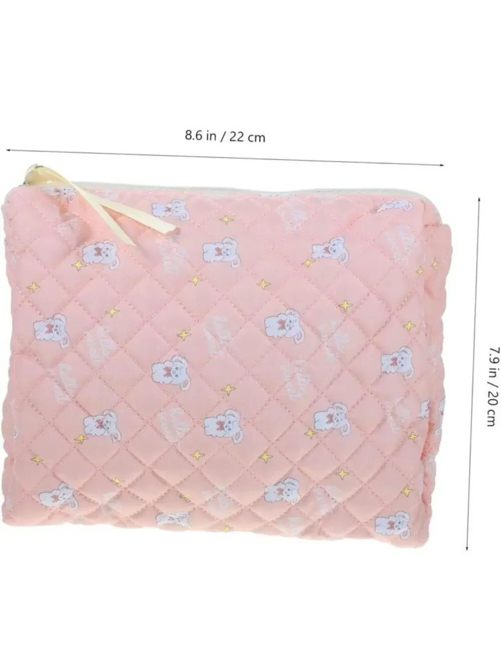 Quilted Kawaii Pink Rabbit Makeup Bag Soft Cute Toiletry Cosmetic Travel Pouch